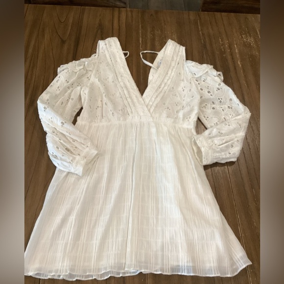 IRO Meila eyelet white cotton mini cold shoulder Longsleeve Mini dress 38 nwt - Picture 4 of 14